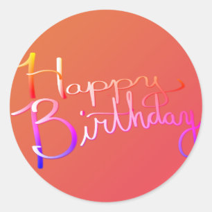 Sticker Rond "Joyeux anniversaire !" Orange et dégradé rose