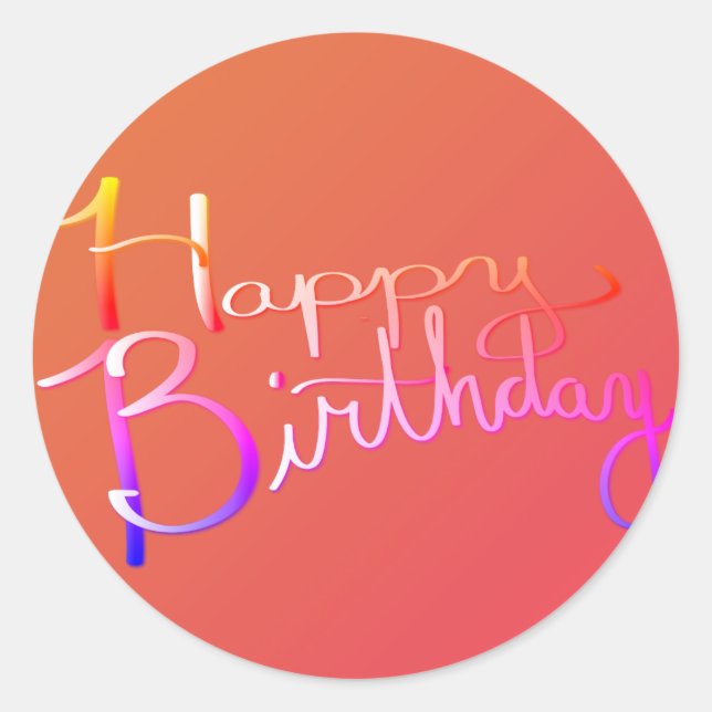 Sticker Rond "Joyeux anniversaire !" Orange et dégradé rose écr (Devant)