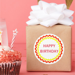 Sticker Rond Joyeux Anniversaire orange jaune