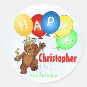 Sticker Rond Joyeux anniversaire Ours 7e anniversaire