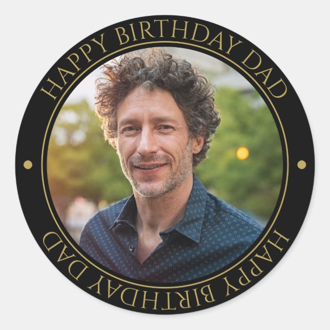 Sticker Rond Joyeux anniversaire papa moderne Elégant Photo or (Devant)