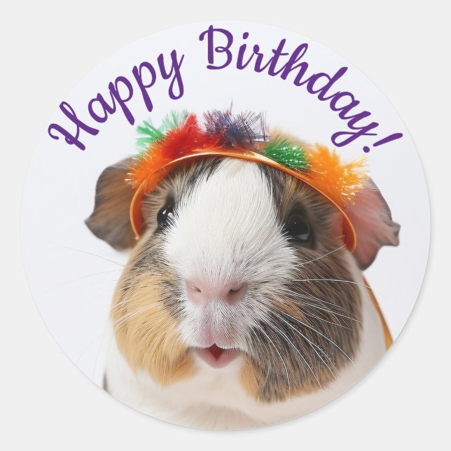 Sticker Rond Joyeux Anniversaire - Parti Animal Guinée Pig #2 (Devant)