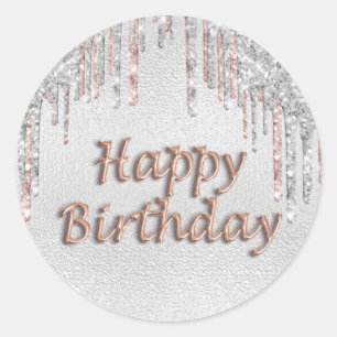 Sticker Rond Joyeux anniversaire parties scintillant argent gou