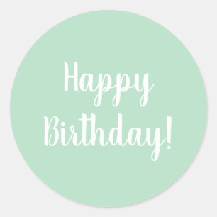 Sticker Rond Joyeux Anniversaire Pastel Green White Typographie