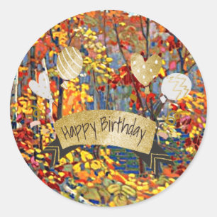 Sticker Rond Joyeux anniversaire, peinture d'art,
