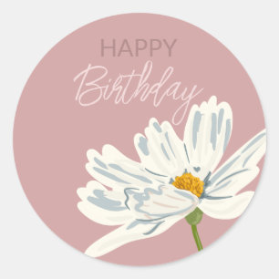 Sticker Rond Joyeux anniversaire pendant l'été Fleur Artistique