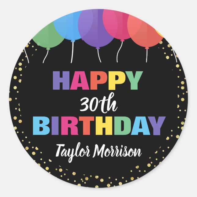 Sticker Rond Joyeux Anniversaire Personnalisé Nom de l'année Ba (Devant)