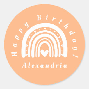 Sticker Rond Joyeux Anniversaire Personnalisé Pêche Arc-en-ciel