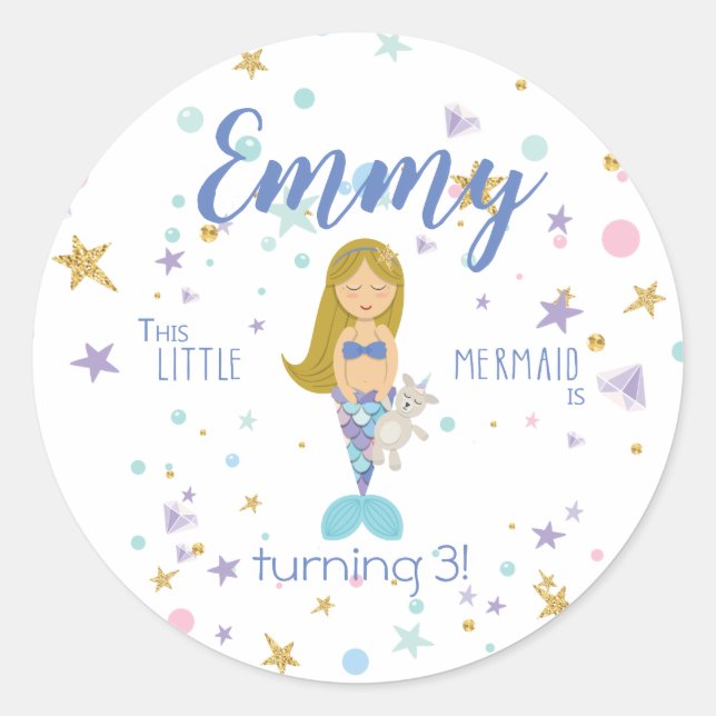 Sticker Rond Joyeux Anniversaire Personnalisé Petite Sirène Sti (Devant)