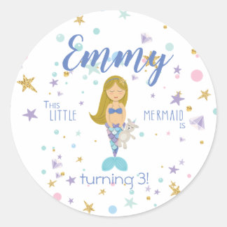 Sticker Rond Joyeux Anniversaire Personnalisé Petite Sirène Sti