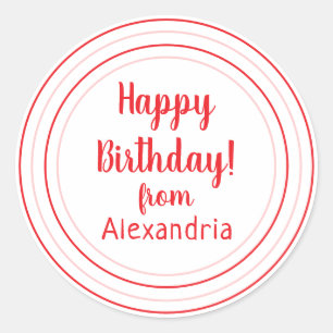 Sticker Rond Joyeux Anniversaire Personnalisé Rouge et Rose