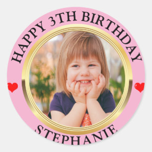 Sticker Rond Joyeux Anniversaire Personnalisé Simple Moderne Ph
