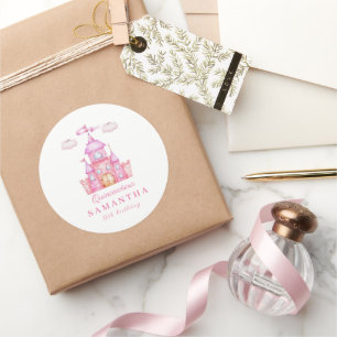 Sticker Rond Joyeux anniversaire petit château princesse