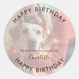 Sticker Rond Joyeux Anniversaire Photo Moderne Personnalisé
