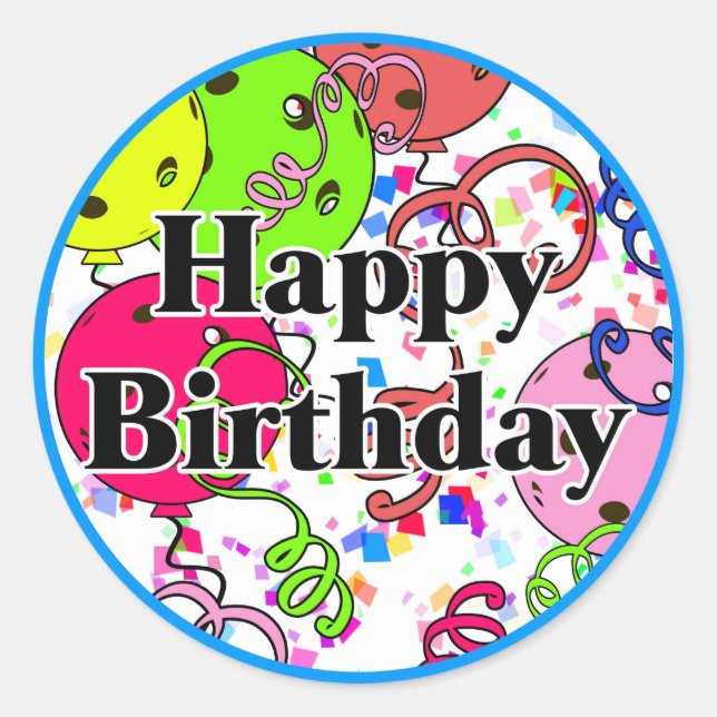 Sticker Rond Joyeux Anniversaire Pickleball Ballons Confetti Bl (Devant)