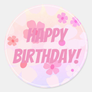 Sticker Rond Joyeux anniversaire Pink Flower Power