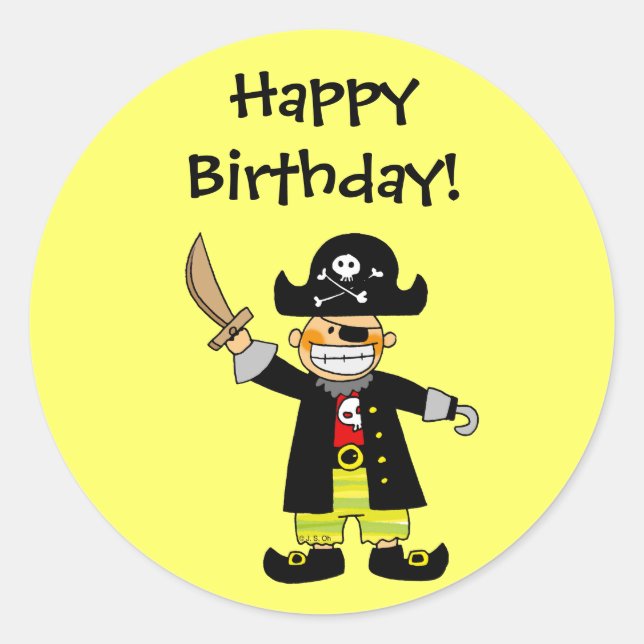 Sticker Rond Joyeux anniversaire ! (pirate) (Devant)