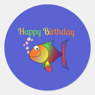 Sticker Rond Joyeux Anniversaire - Poisson caricature mignon et