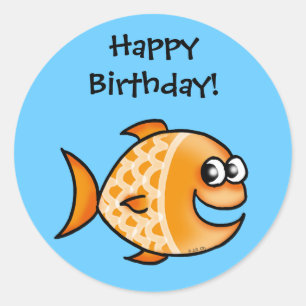 Sticker Rond Joyeux anniversaire ! (poisson rouge)