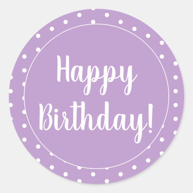 Sticker Rond Joyeux Anniversaire Purple Lilac Polka Point (Devant)