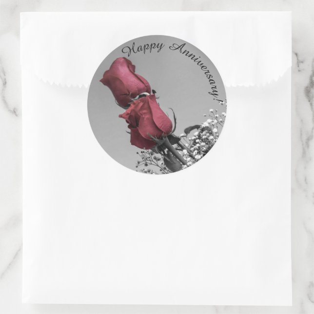 Sticker Rond Joyeux anniversaire | Red Roses photo (Sac)