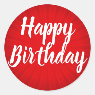 Sticker Rond Joyeux anniversaire Red Sunburst