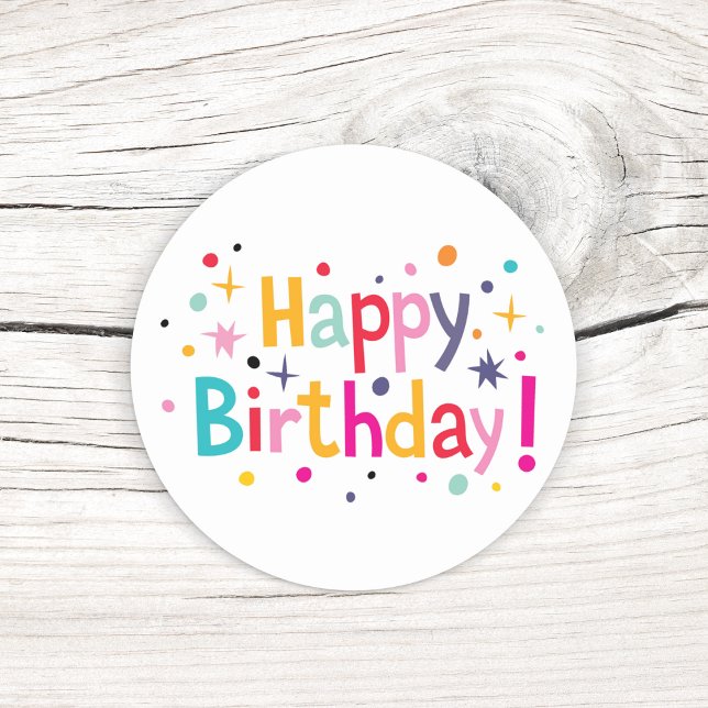 Sticker Rond Joyeux anniversaire (Retro) (The perfect vintage touch for your birthday gift bags.)