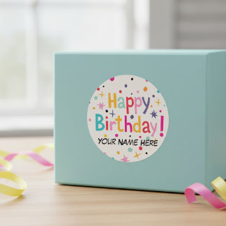 Sticker Rond Joyeux Anniversaire Rétro Personnalisable