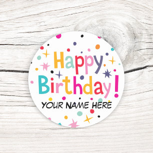 Sticker Rond Joyeux Anniversaire Rétro Personnalisable