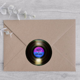 Sticker Rond Joyeux Anniversaire Retro Vinyl Record