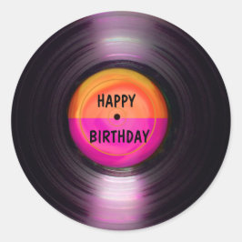 Sticker Rond Joyeux Anniversaire Retro Vinyl Record