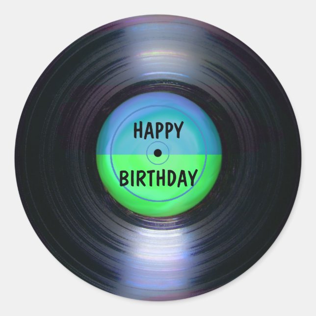 Sticker Rond Joyeux Anniversaire Retro Vinyl Record (Devant)
