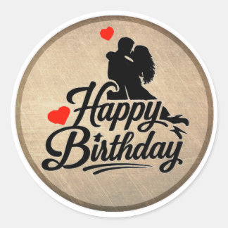 Sticker Rond Joyeux Anniversaire Romantique