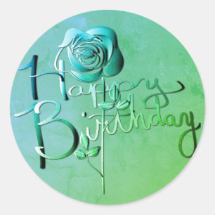 Sticker Rond "Joyeux anniversaire !" Rose 3D vert écrit à la 