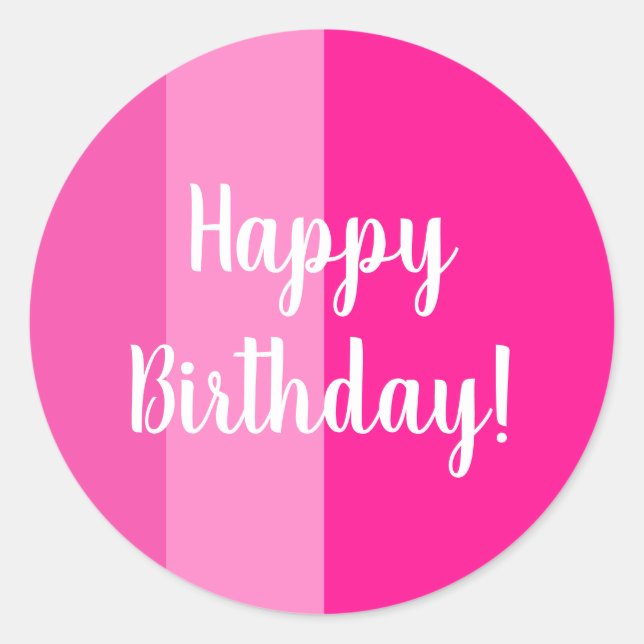 Sticker Rond Joyeux Anniversaire rose chaud rayé (Devant)