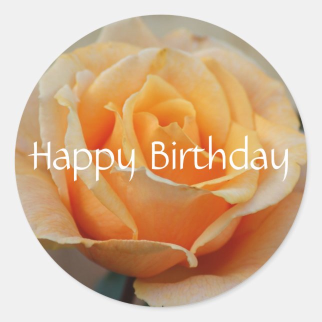 Sticker Rond Joyeux anniversaire, rose en pêche (Devant)