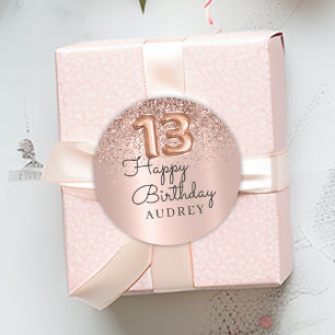 Sticker Rond Joyeux Anniversaire Rose Gold Parties scintillant 