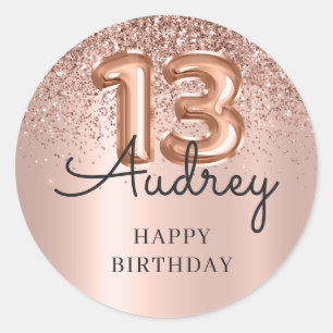 Sticker Rond Joyeux Anniversaire Rose Gold Parties scintillant 