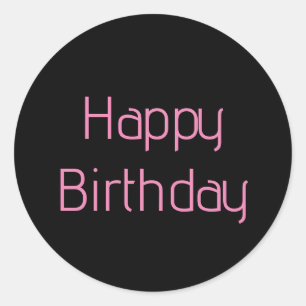 Sticker Rond Joyeux Anniversaire rose noir Couleur personnalisé