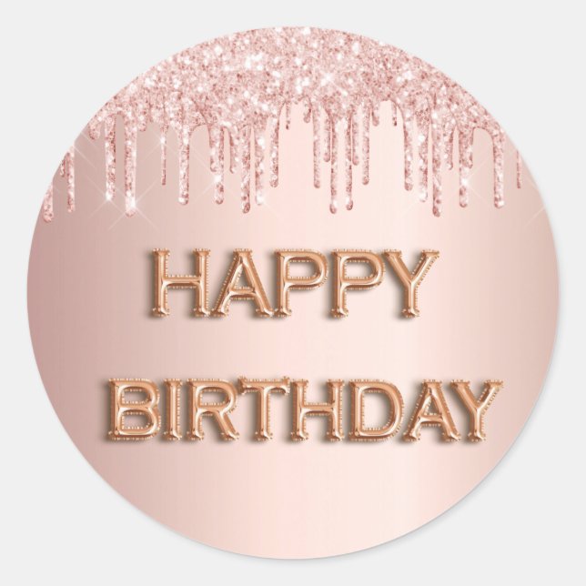 Sticker Rond Joyeux anniversaire rose or rose parties scintilla (Devant)