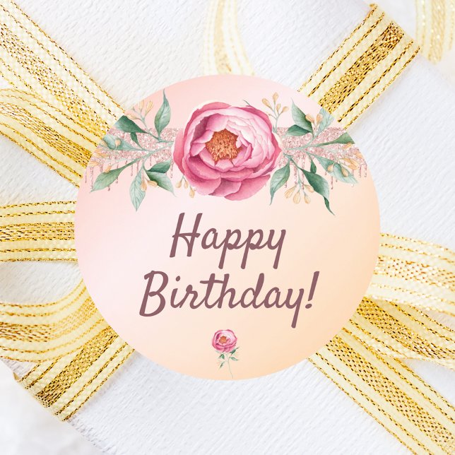 Sticker Rond Joyeux anniversaire rose rose rose rose rose rose  (Créateur téléchargé)