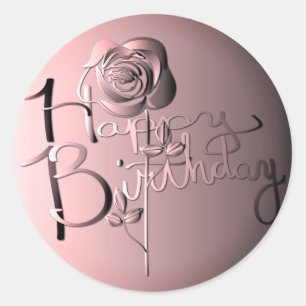 Sticker Rond "Joyeux anniversaire !" Rose Sangria 3D écrit à la