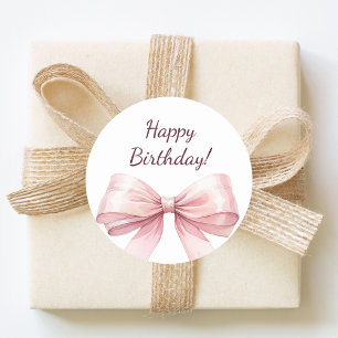 Sticker Rond Joyeux Anniversaire Ruban Rose élégant