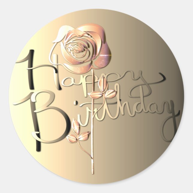 Sticker Rond "Joyeux anniversaire !" Sepia Vendredi Rose écrit  (Devant)
