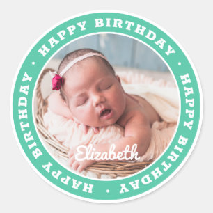 Sticker Rond Joyeux anniversaire simple photo moderne