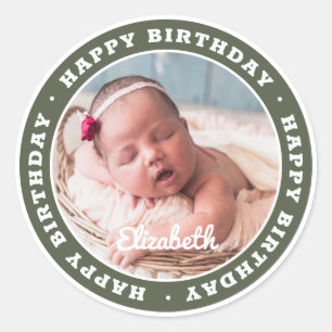 Sticker Rond Joyeux anniversaire Simple Photo moderne