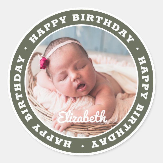 Sticker Rond Joyeux anniversaire Simple Photo moderne (Devant)