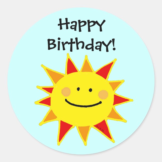 Sticker Rond Joyeux anniversaire ! (soleil) (Devant)