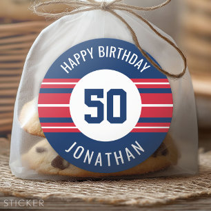 Sticker Rond Joyeux Anniversaire Sports Jersey Stripes Nom et 