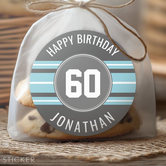 Sticker Rond Joyeux Anniversaire Sports Jersey Stripes Nom et â (Custom Sticker)